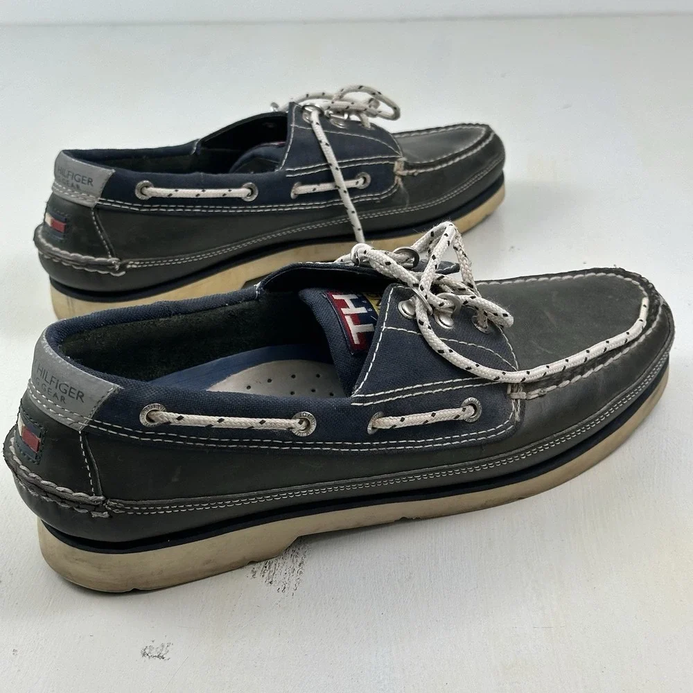 VTG Tommy Hilfiger Leather Boat Shoes Mens 13 Blue Deck TH 44/480 Sailing Gear